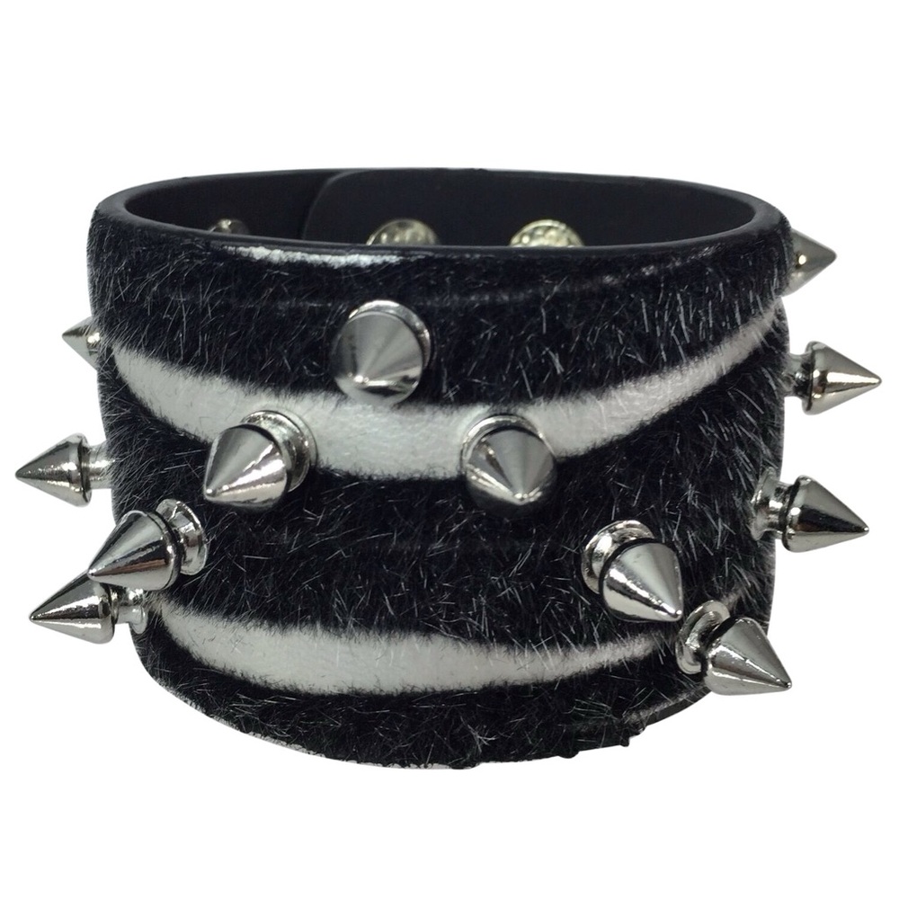 Zebra Print Faux Fur Spiked Wrap Bracelet
